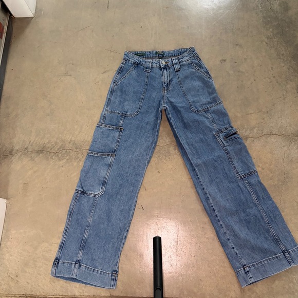 wild fable Denim - Wild Fable Cargo Jeans Womens 2 Medium Blue Excellent High Rise Wide Leg Utility